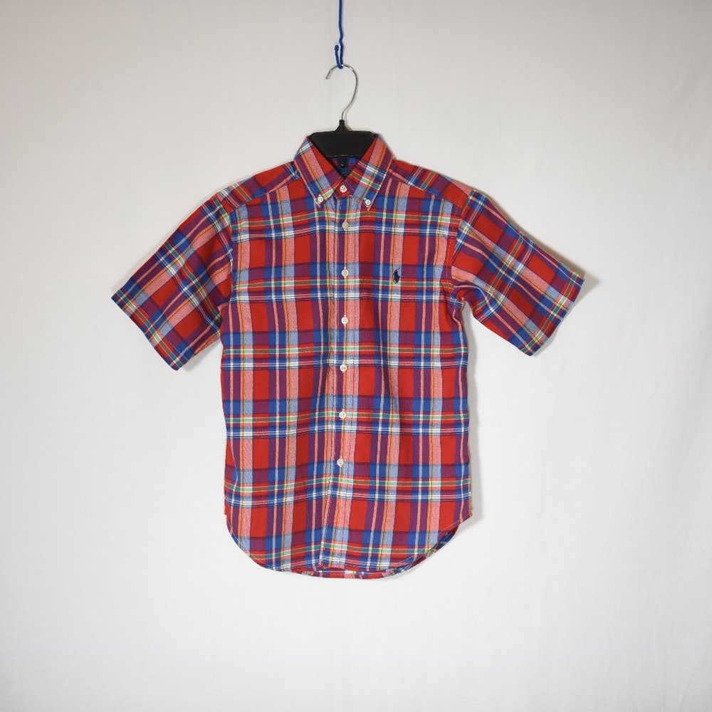 Ralph Lauren Boys Plaid Short-Sleeve Button-Down Shirt.  Size S(8).